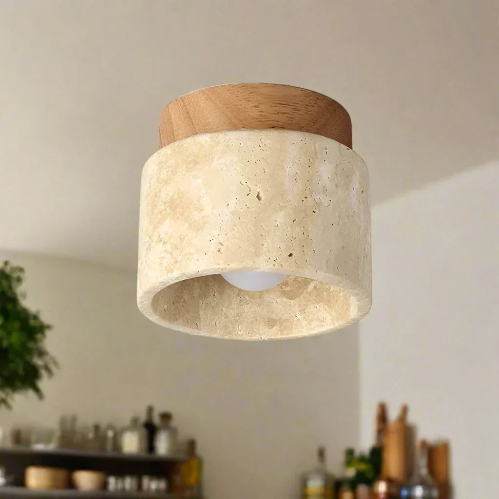 Japanese Style Stone Wood Ceiling Light