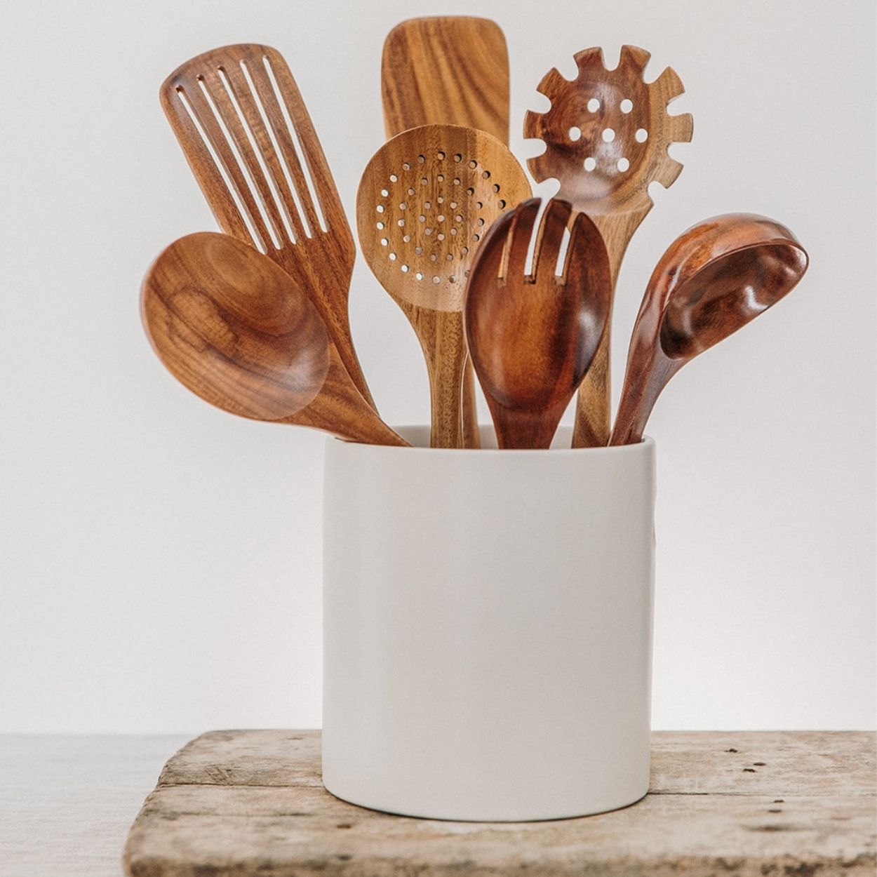 Wooden Cooking Utensils Set With Holder (7Pcs)